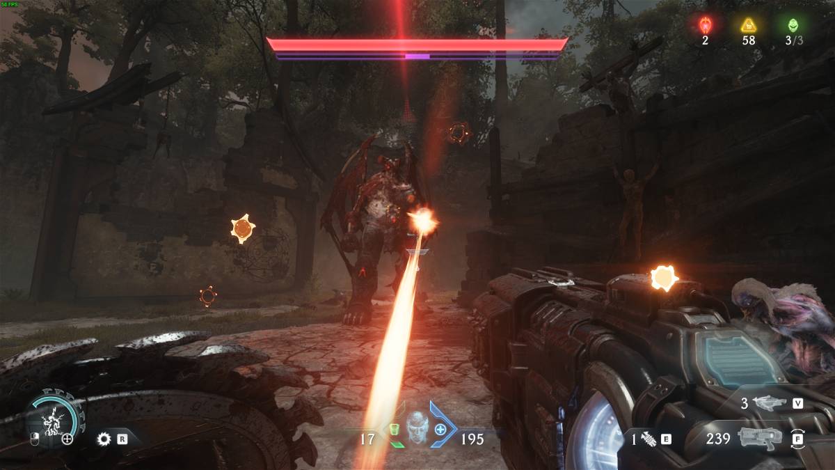DOOM The Dark Ages how long to beat: first-person view of devil-like monster.