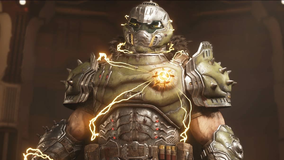 DOOM The Dark Ages multiplayer co-op: the DOOM Slayer getting electrocuted.