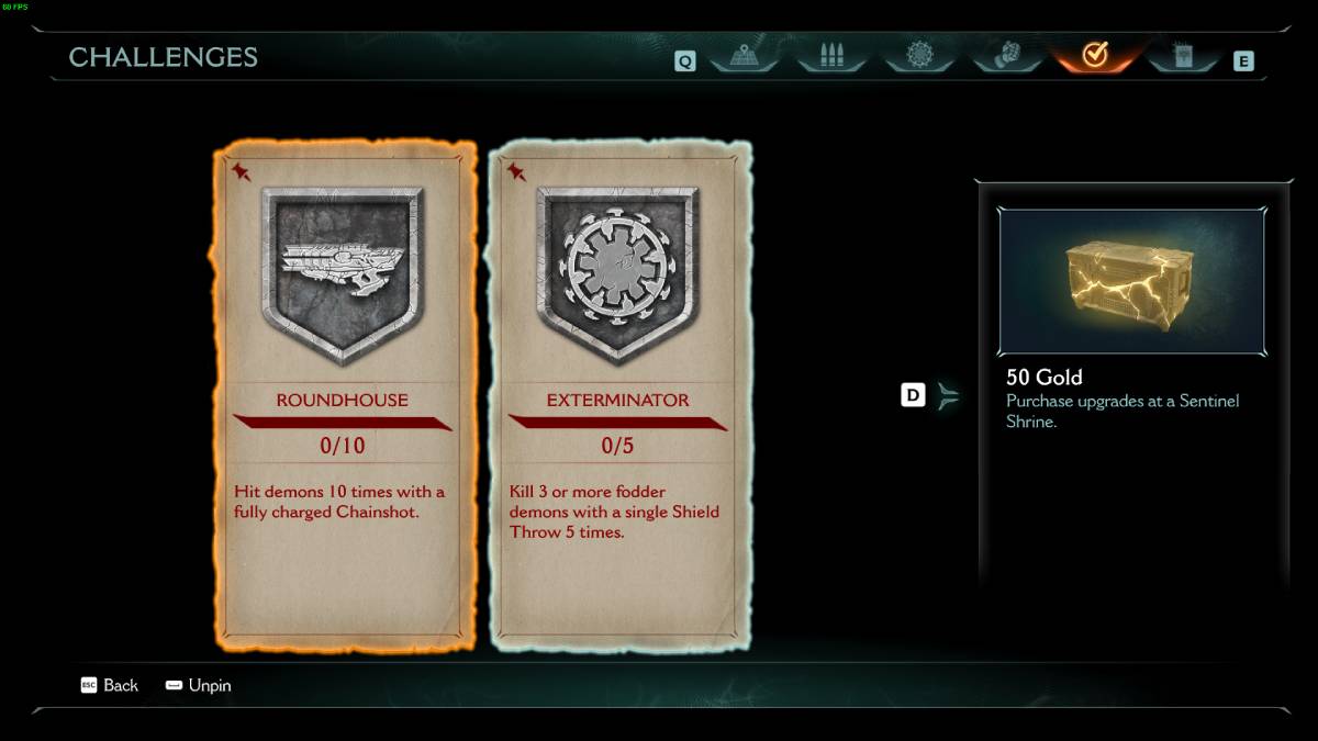 DOOM The Dark Ages tips and tricks: challenges menu.