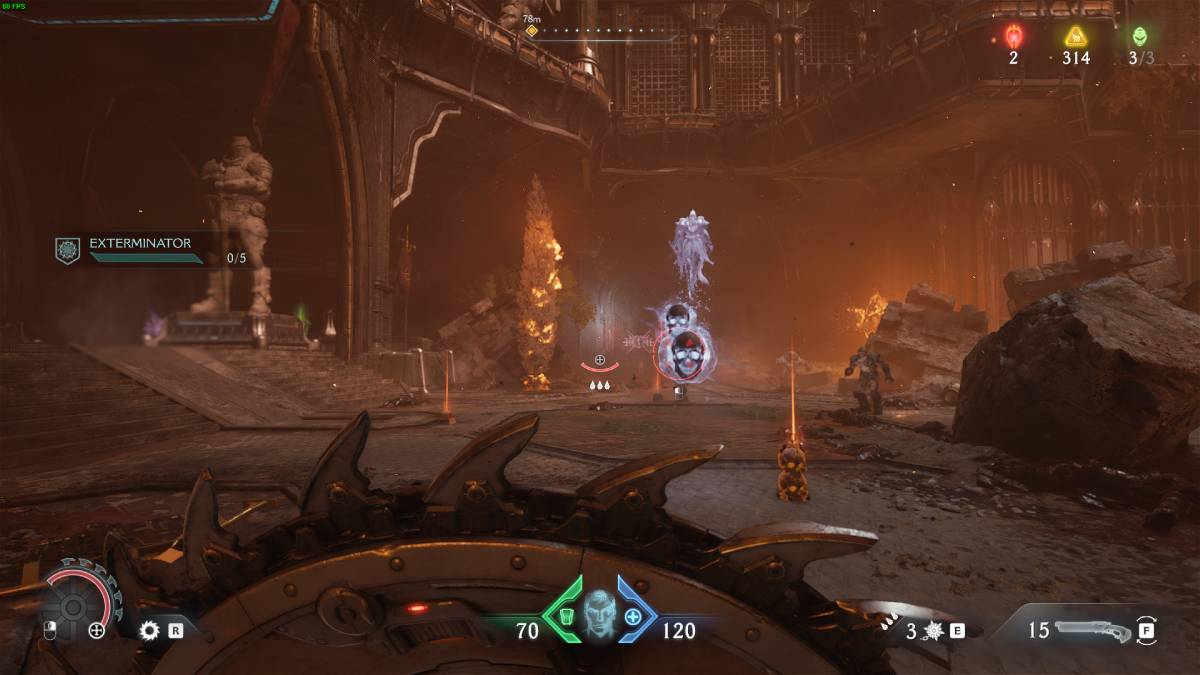 DOOM The Dark Ages tips and tricks: first-person view of a shield defending against skull attacks.