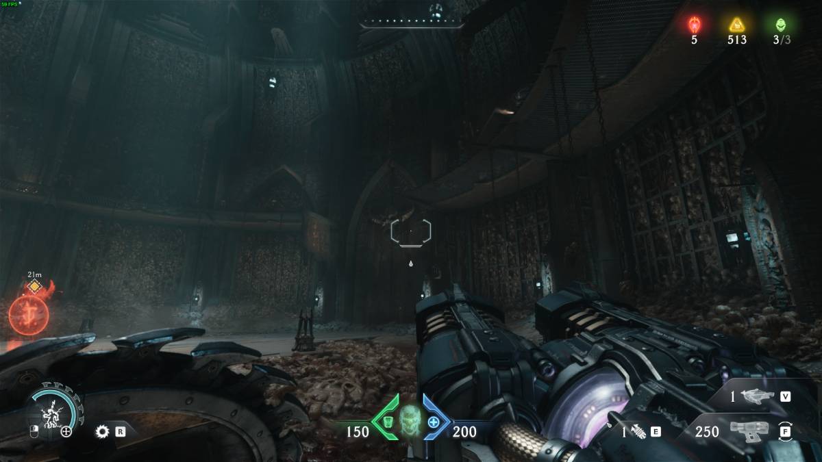 DOOM The Dark Ages all weapons list: dark chamber with bones encrusted in the walls.