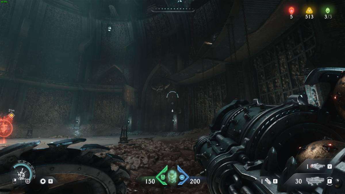 DOOM The Dark Ages all weapons list: dark chamber with bones encrusted in the walls.