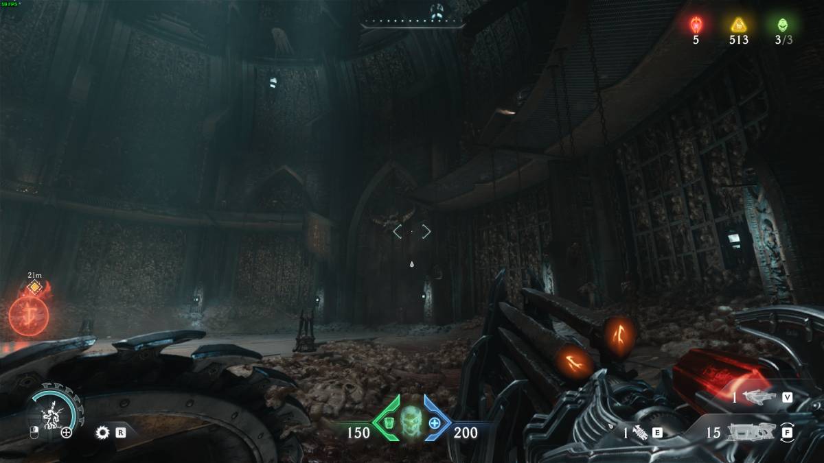 DOOM The Dark Ages all weapons list: dark chamber with bones encrusted in the walls.