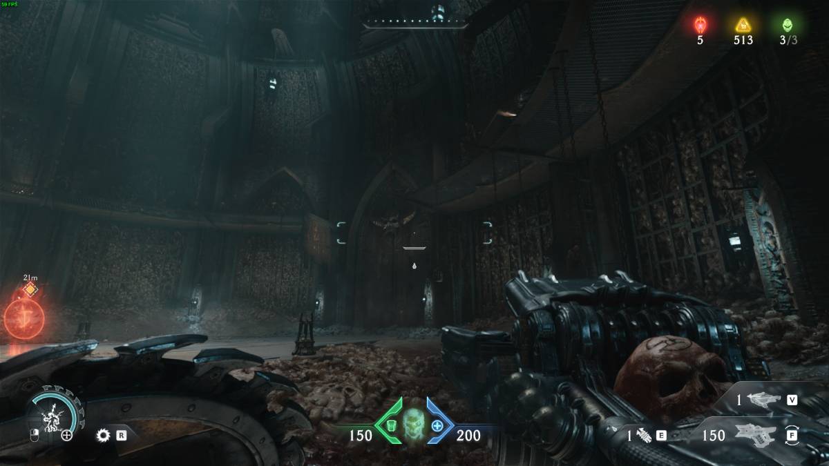 DOOM The Dark Ages all weapons list: dark chamber with bones encrusted in the walls.