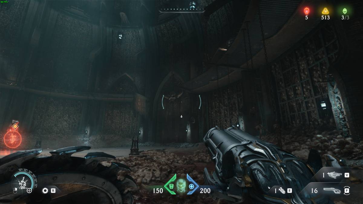 DOOM The Dark Ages all weapons list: dark chamber with bones encrusted in the walls.