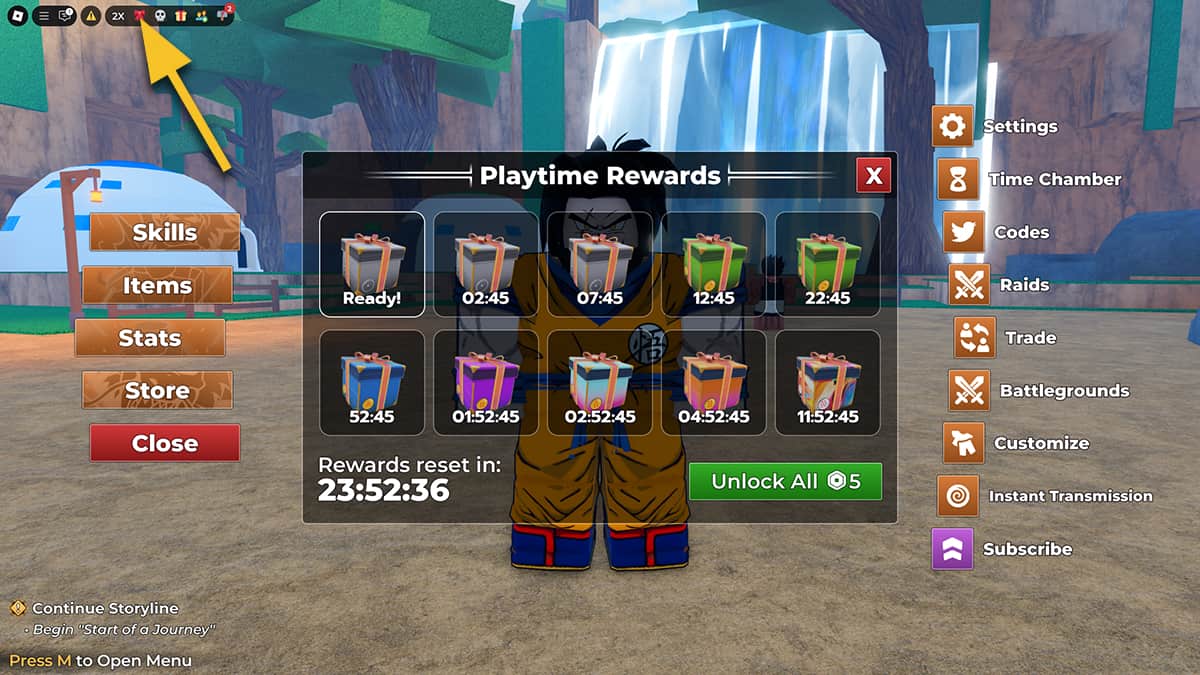 Image of the Playtime Rewards window in Dragon Soul on Roblox.