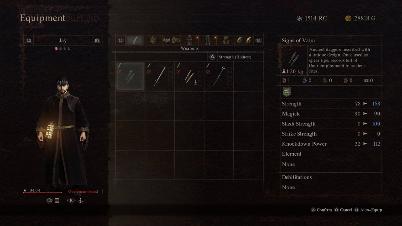 dragons dogma 2 best build mage equipment: equipment stats menu for a mage in DD2