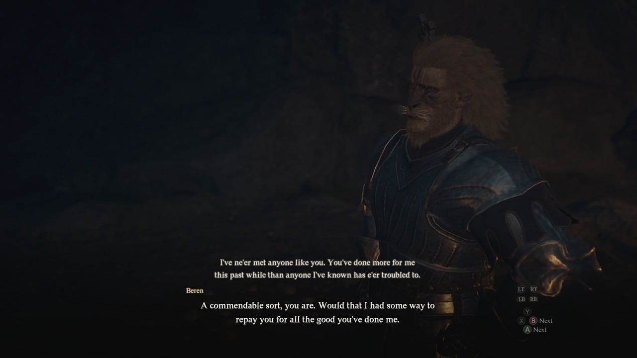 Dragon's Dogma 2 Claw Them Into Shape: Beren thanking you for bringing the swords and Humphrey to him.