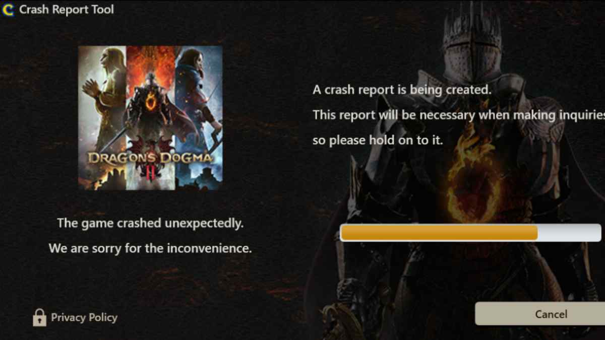 How to fix Dragon's Dogma 2 crashing: A crash report screenshot from DD2 crashing.
