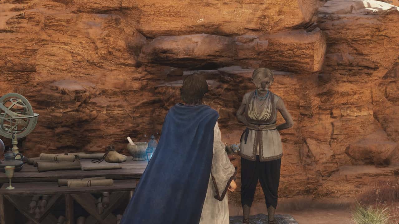 Dragon's Dogma 2 dyes: An image of the vendor who sells dyes in the game. Image captured by VideoGamer.