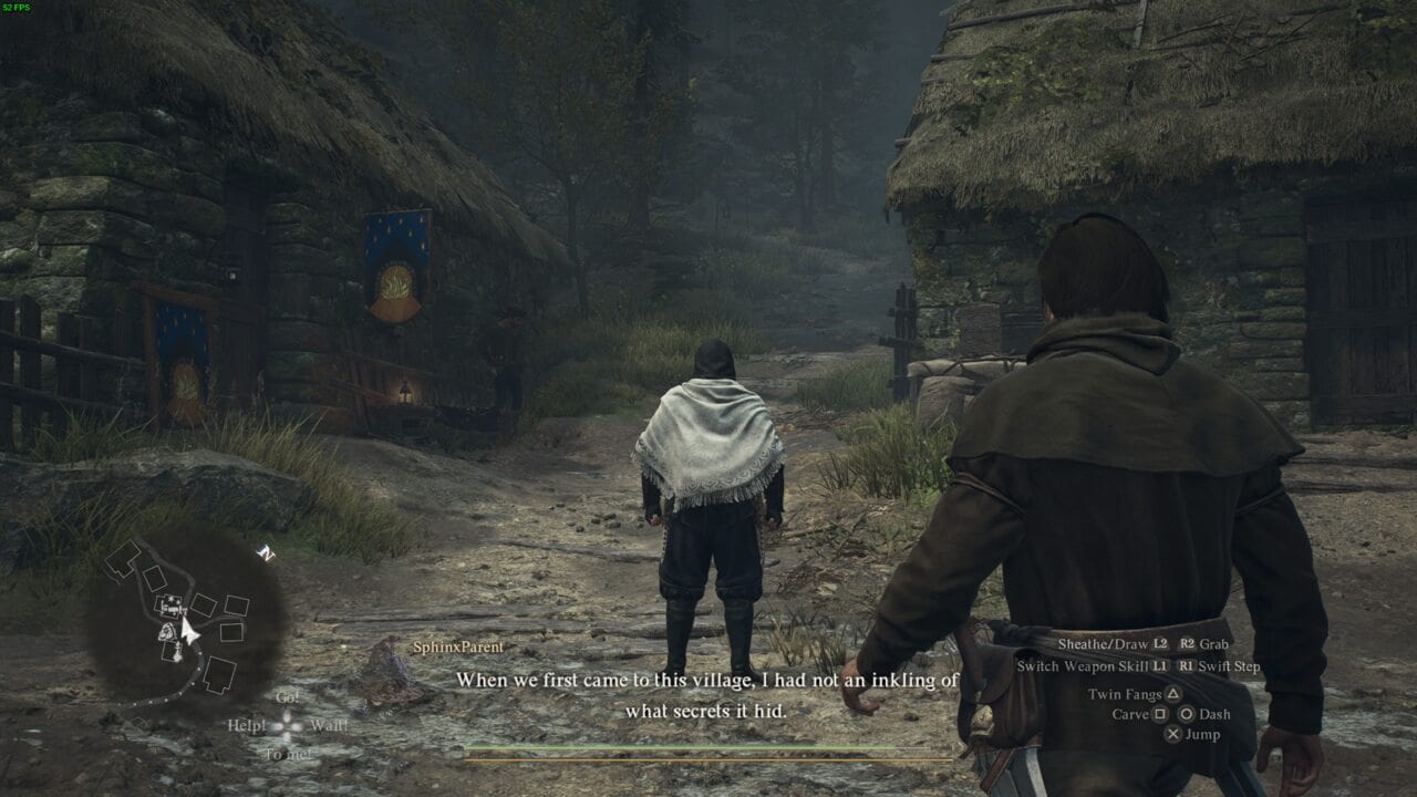 Dragon's Dogma 2 Nameless Village: path leading up between two houses.