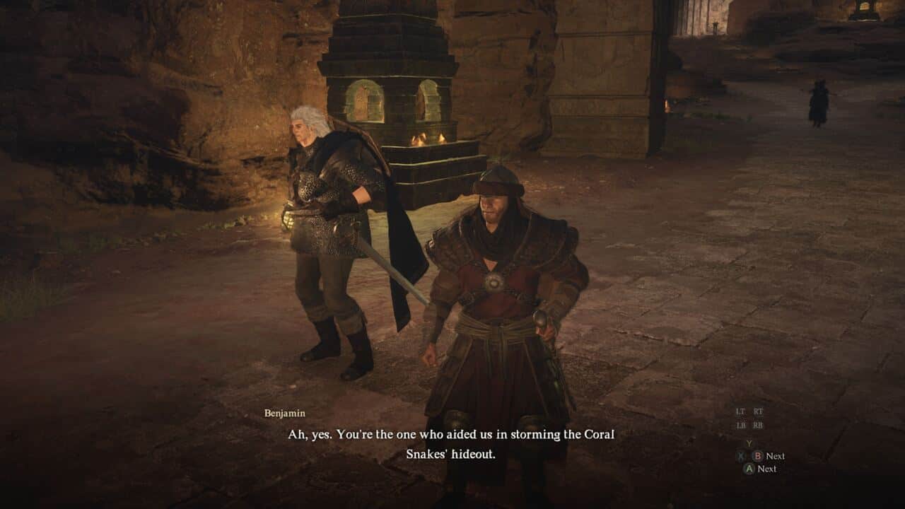 Dragon's Dogma 2 Off The Pilfered Path: A guard in Bakbattahl asking you about Hugo.