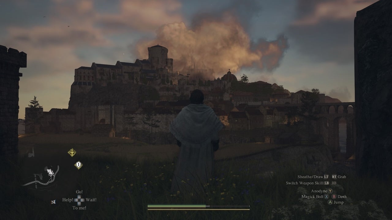 Dragon's Dogma 2 review: An image of a player looking at the town of Vernworth in the game. Image captured by VideoGamer.