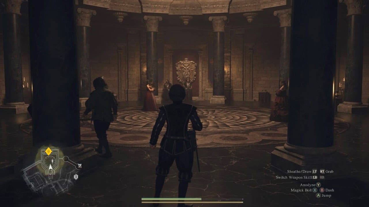 Dragon's Dogma 2 The Stolen Throne: A player walks into a masquerade ball after wearing a courtly attire. Image captured by VideoGamer.