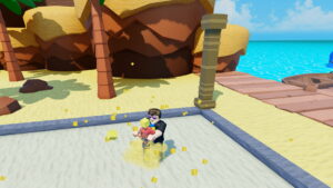 Image of the character using a drill to dig in Drill Digging Simulator game on Roblox.