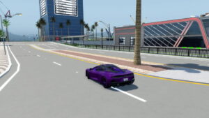 Image of the player driving in a purple Bentley car in Driving Empire game on Roblox.