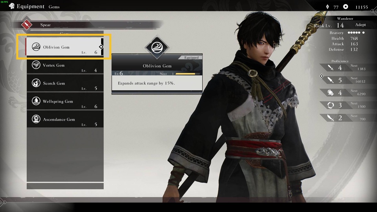 Dynasty Warriors Origins best gems: Gems equipment menu.