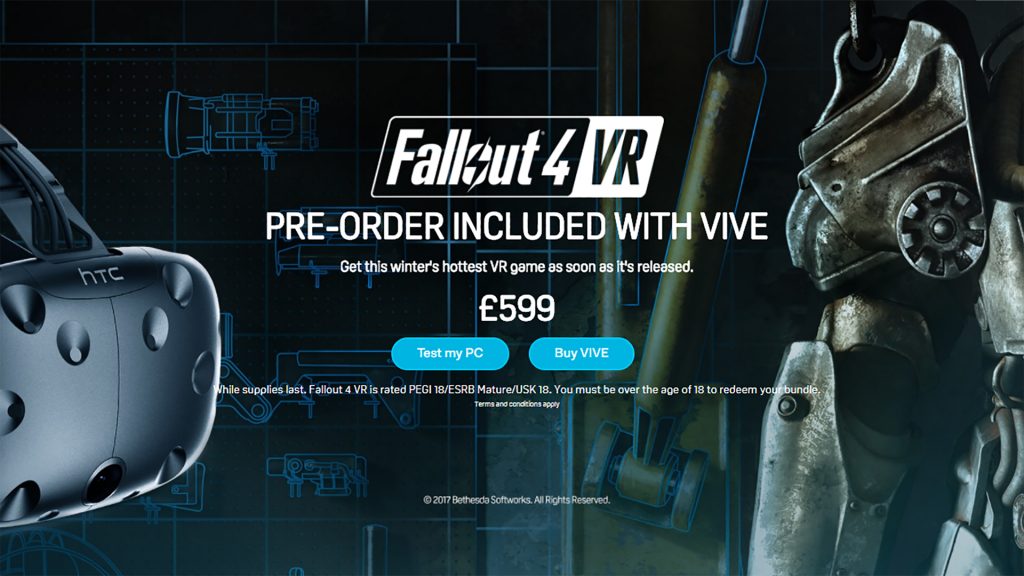 Fallout 4 VR bundled with HTC Vive while supplies last