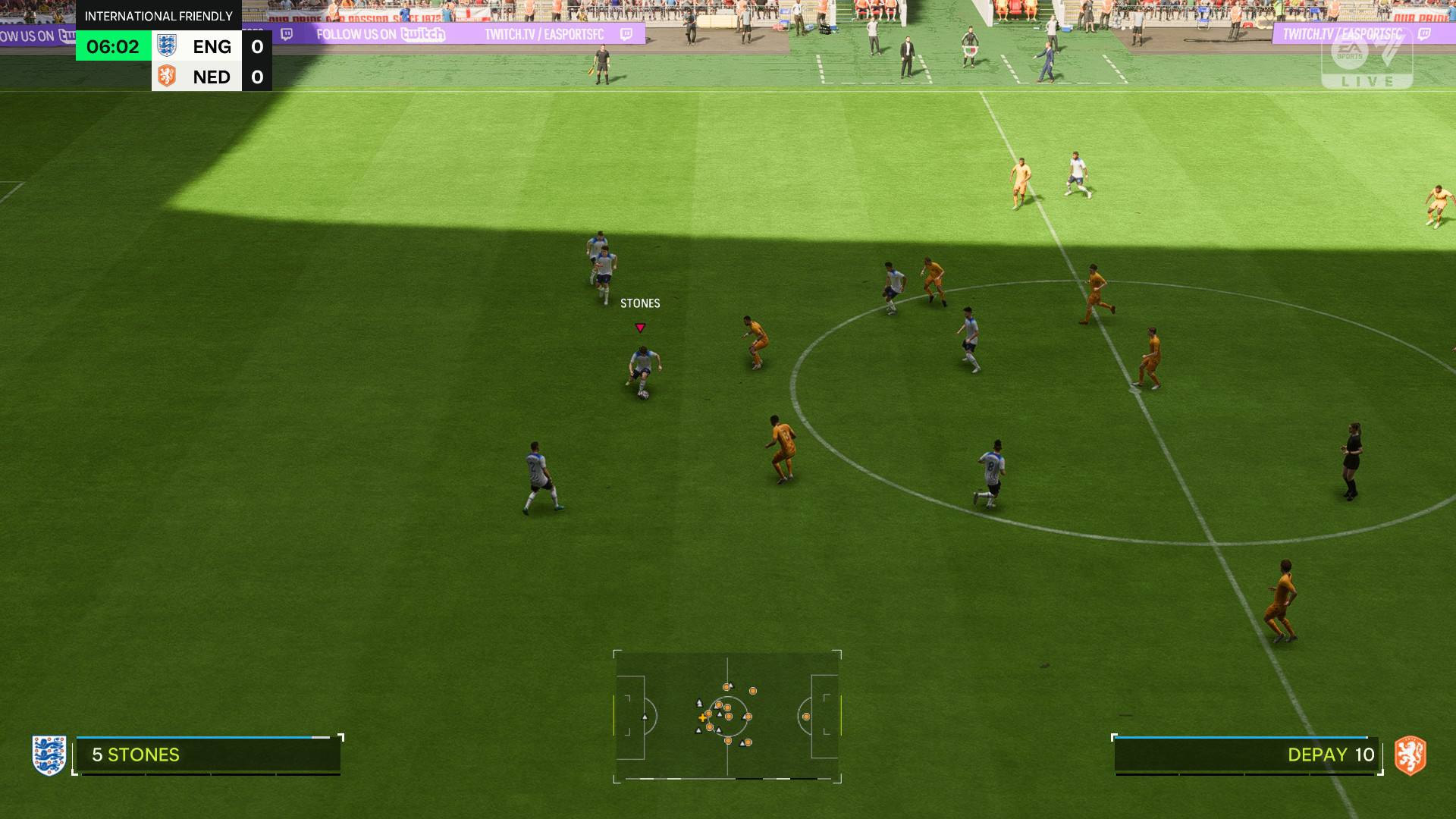EA FC 24 Best Camera Settings: A match using the Tele Broadcast camera setting.