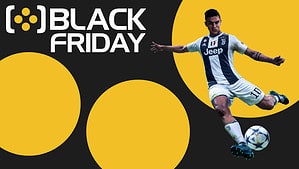 A soccer player is kicking a ball during the Black Friday sales.