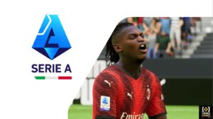 The logo for Serie A featuring a soccer player in the background, as Konami plans to secure the European GIANT license from EA Sports FC next season.