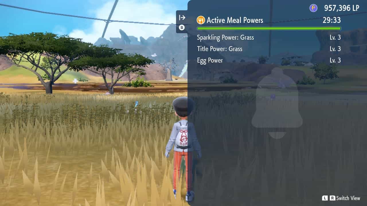 a player with a meal power activated in pokemon scarlet and violet