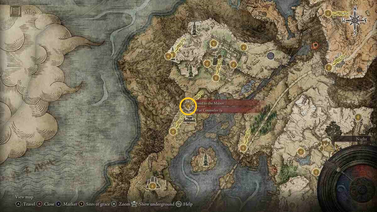 Elden Ring Blaidd questline: The location of Iji on a map of Liurnia.
