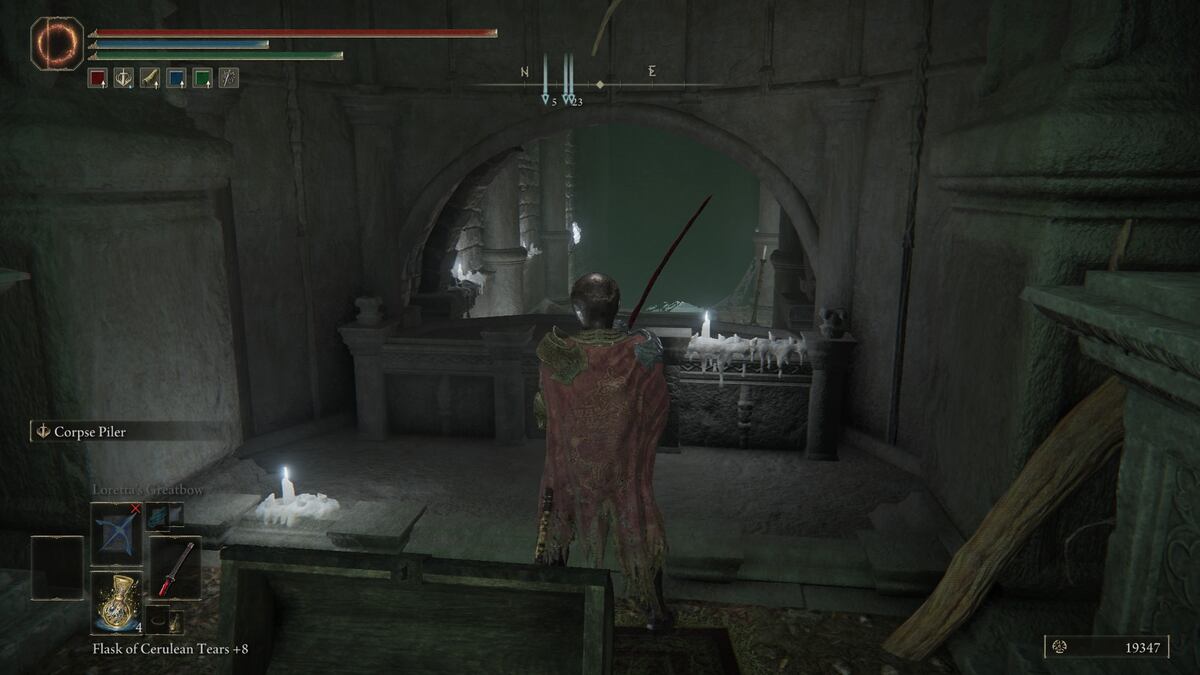 Elden Ring Fingerprint Stone Shield: A player standing next to an altar that is opening to reveal a secret passageway.