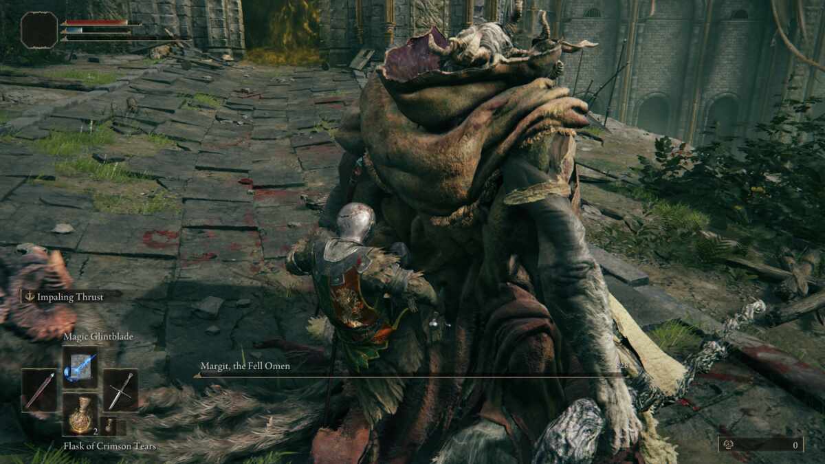 How many bosses are in Elden Ring: A player landing the finishing blow on Margit in Elden Ring.