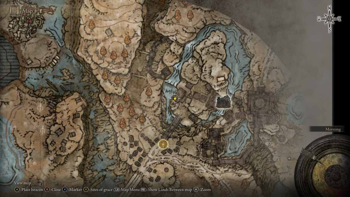 Shadow of the Erdtree Light Greatsword: The location of Milady on a map in Elden Ring.