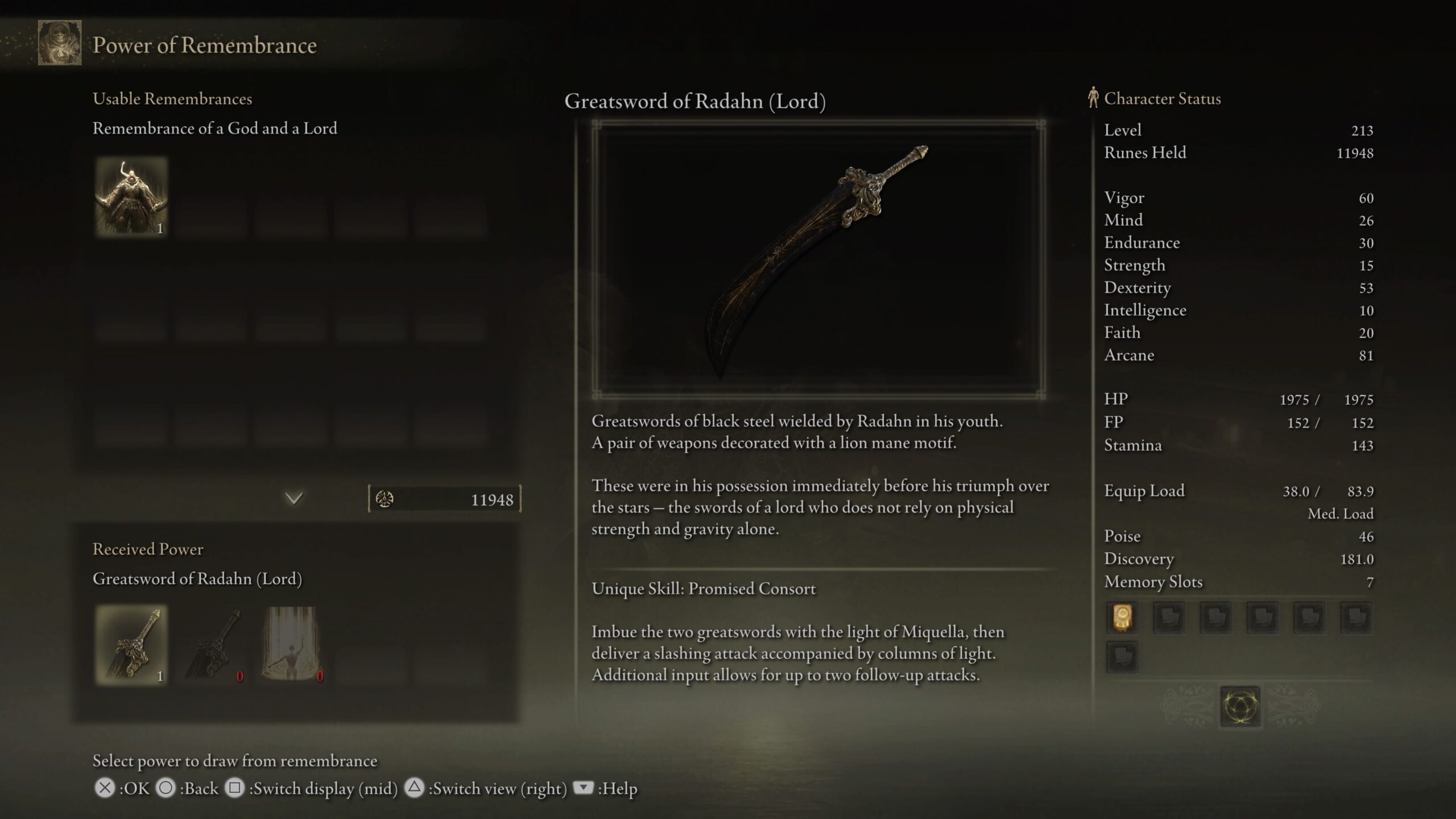 how to get Light of Miquella Incantation in Elden Ring shadow of the erdtree - a menu in the game showing the sword of radahn