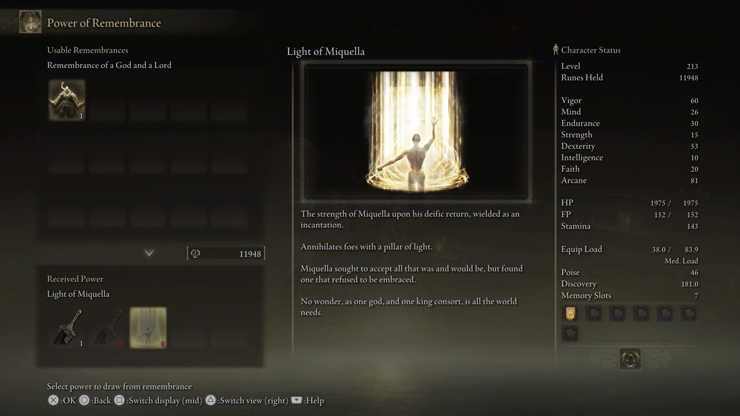 how to get Light of Miquella Incantation in Elden Ring shadow of the erdtree - a menu in the game showing the light of miquella spell