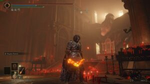 Elden Ring Magma Blade: A player wielding the Magma Blade in the Temple of Eiglay.