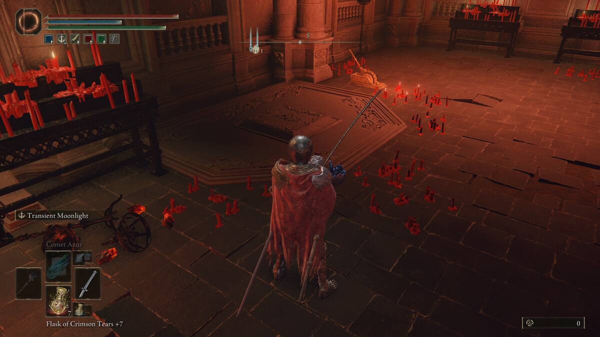 Elden Ring Magma Blade: A player standing next to an elevator in a dimly-lit room.