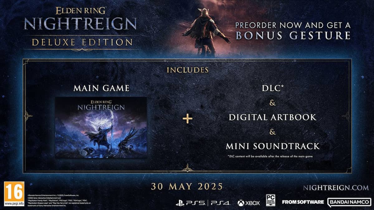 Image showing the contents of the Deluxe Edition for the game Elden Ring Nightreign.