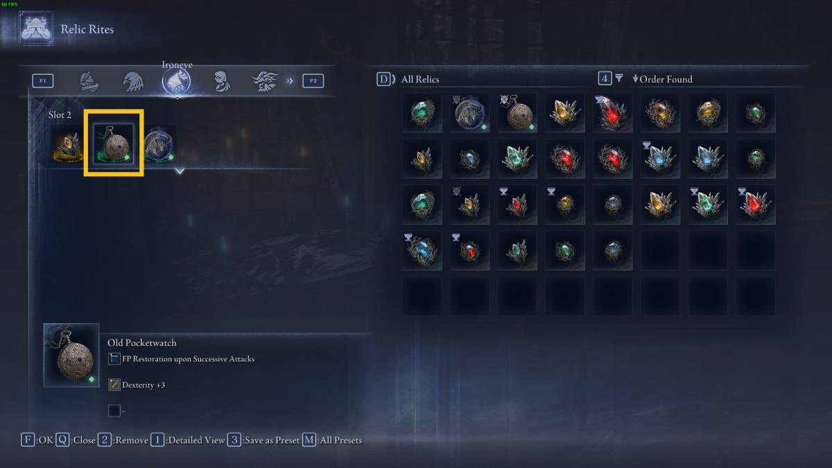 Elden Ring Nightreign Duchess Revenant unlock: Relic menu.