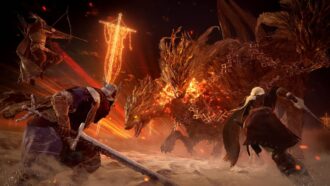 Elden Ring Nightreign: nightfarers battling a boss.