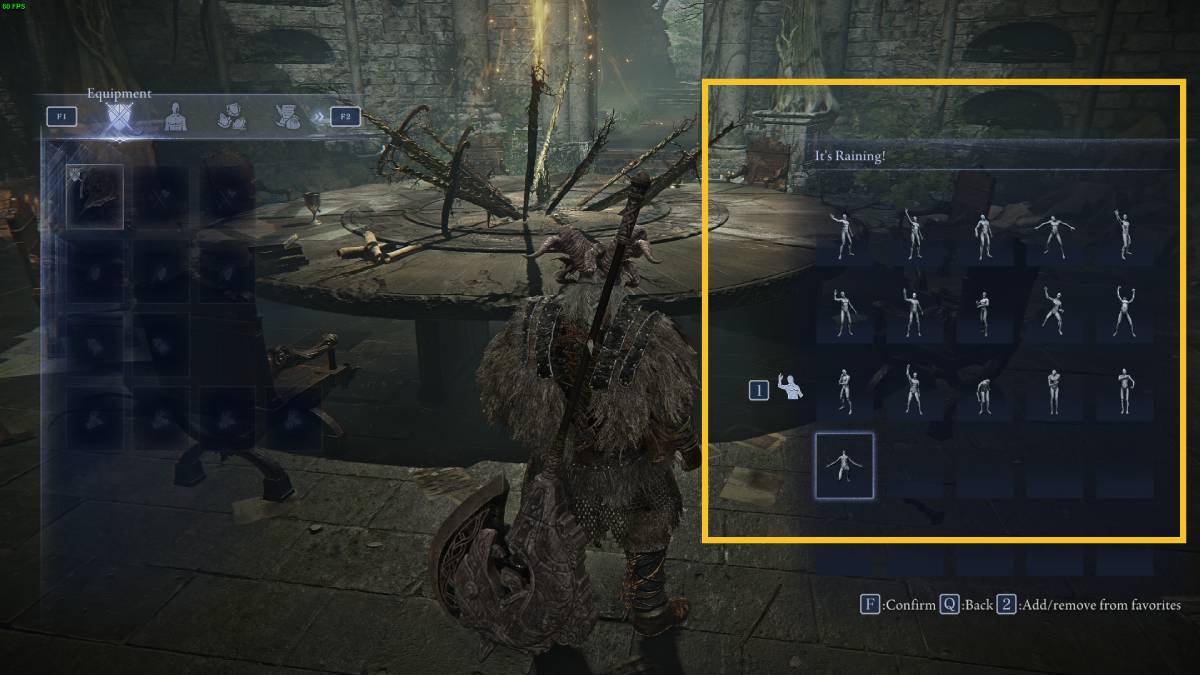 Elden Ring Nightreign how to emote: Main Menu emotes list.