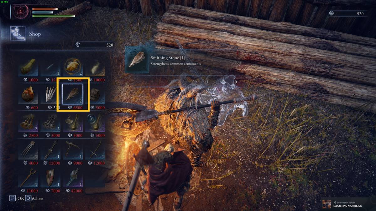 Elden Ring Nightreign weapon upgrades: Merchant shop menu.