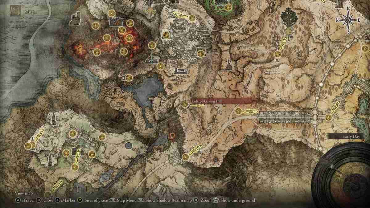 Elden Ring Ritual Sword Talisman: A map of the Altus Plateau showing the location of the Lux Ruins.