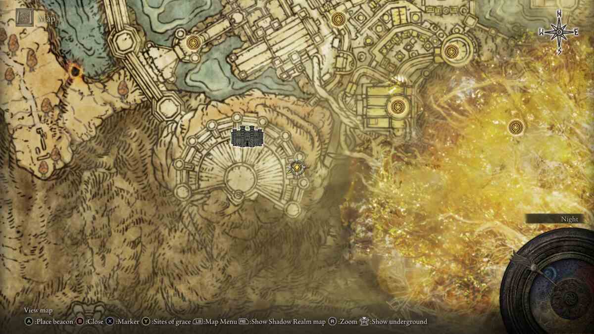 Elden Ring Star Fists: A map showing the location of the Star Fists in Leyndell.