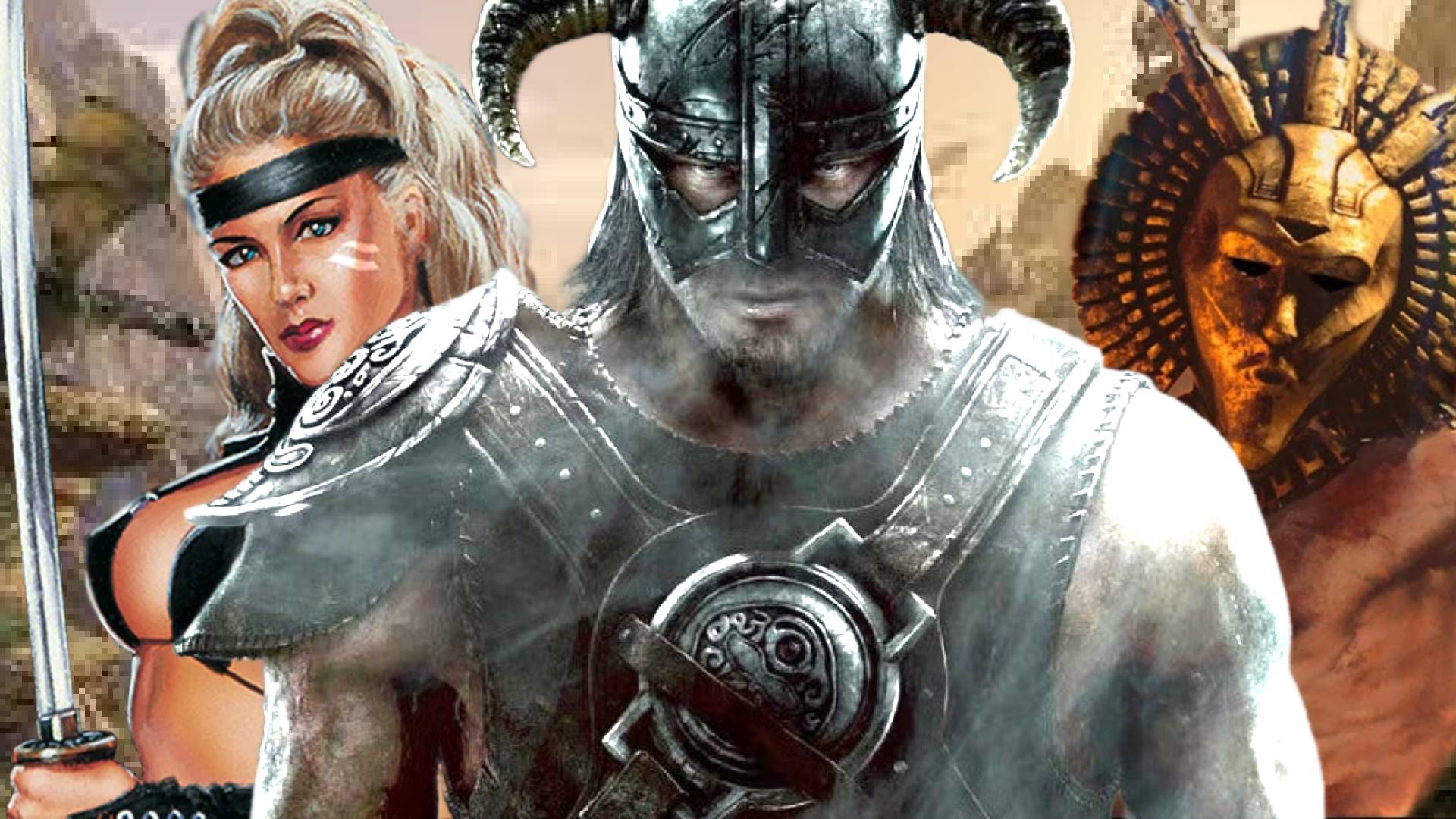 The Elder Scrolls characters across the years - the lady from Arena, the Dragonborn from Skyrim and the hottie Dagoth-Ur