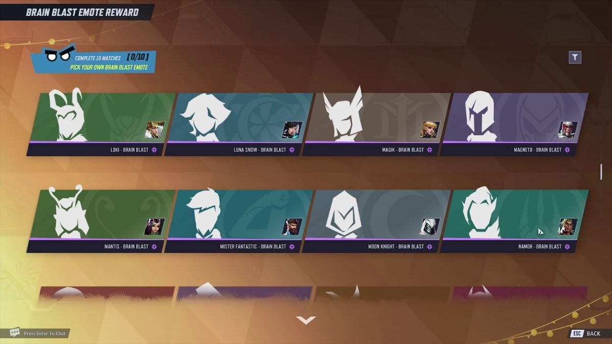 Marvel Rivals Brain Blast emote list
