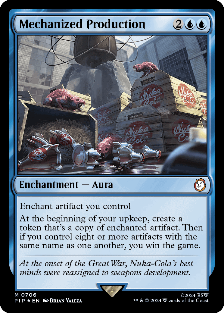 Check out this card from the MTG Fallout spoilers - it showcases mechanized production.