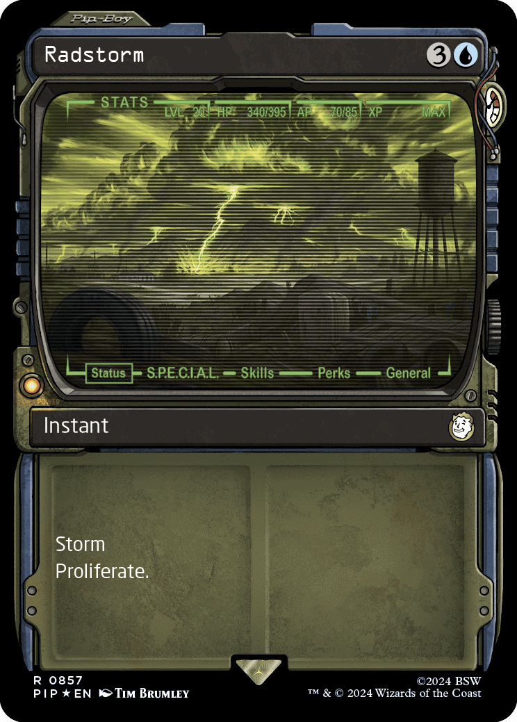 A screenshot of the red storm game with MTG spoilers.