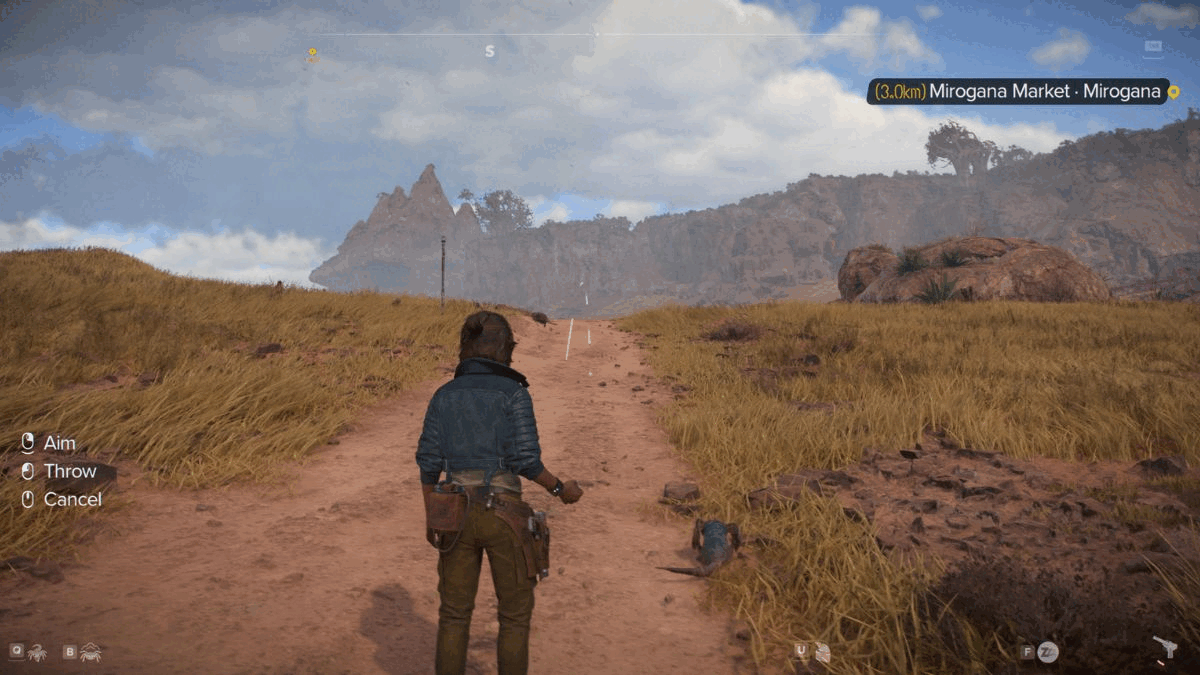 Star Wars Outlaws throw grenade - Kay throwing a grenade in a field. 