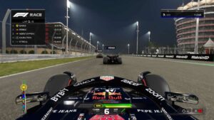 F1 24 Bahrain setup: A Red Bull car starting a race at the Bahrain GP.