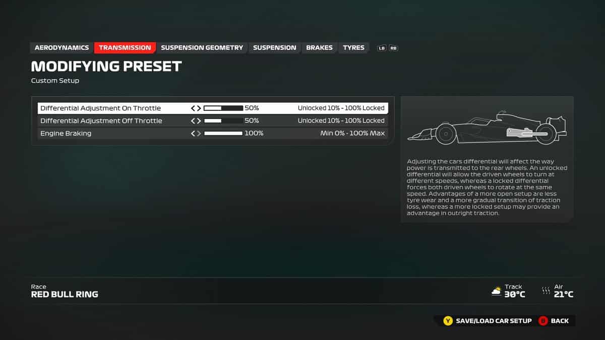 F1 24 Austria setup: The best Transmission setup for Austria in F1 24.