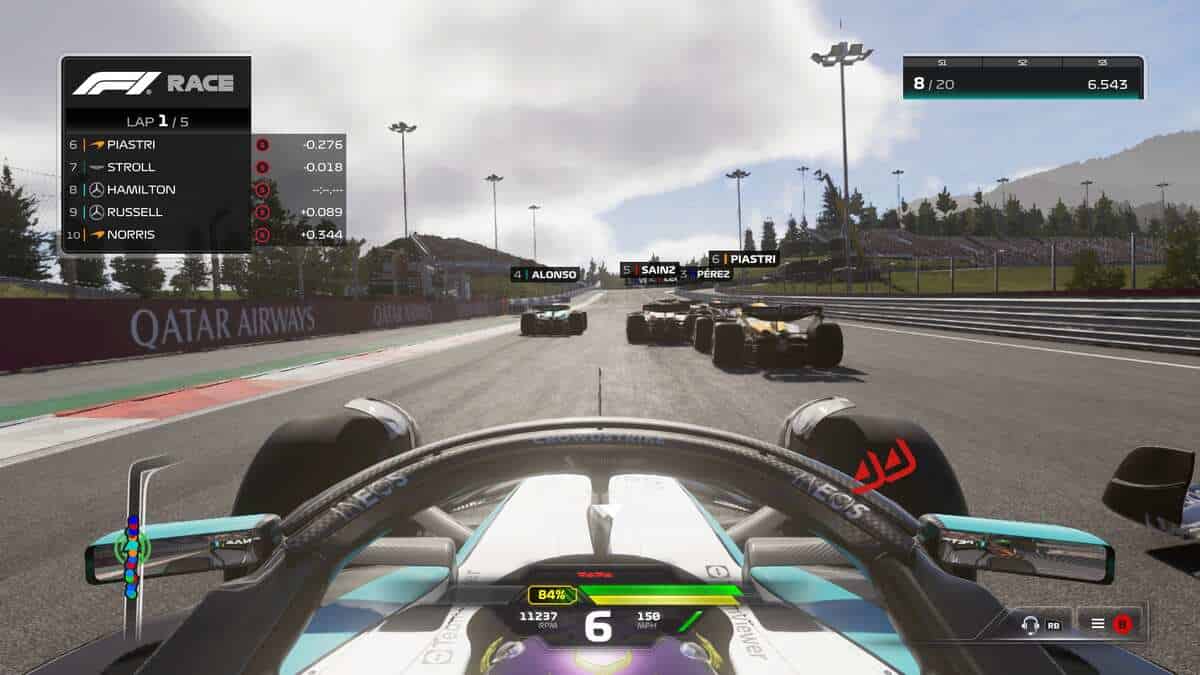 F1 24 Austria setup: A Mercedes car racing behind the back on the Red Bull Ring at the Austria GP.