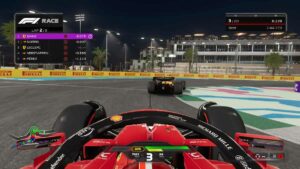 F1 24 best Jeddah setup: A Ferrari car going around a corner at the Saudi GP.